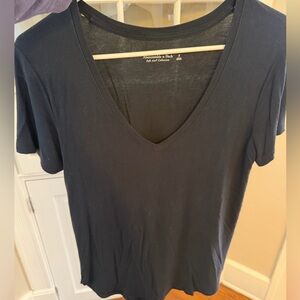 Abercrombie & Fitch Drapey V Neck Tee Black Soft A&F Collection Small